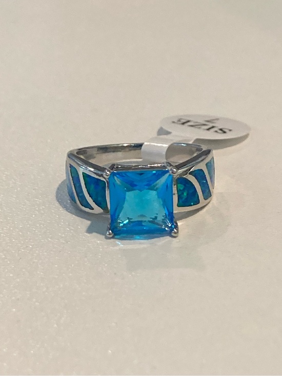 Jewelry - Blue CZ Square-Cut and Blue Opal Ring